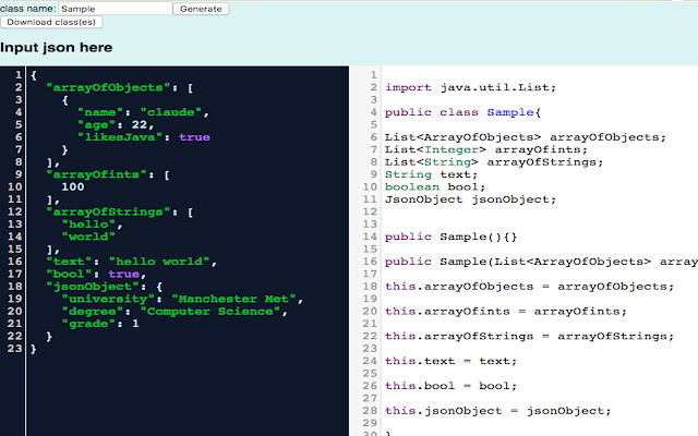 JSON to Java object  from Chrome web store to be run with OffiDocs Chromium online