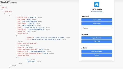 JSON Tools  from Chrome web store to be run with OffiDocs Chromium online