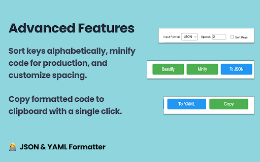 JSON  YAML Formatter  from Chrome web store to be run with OffiDocs Chromium online