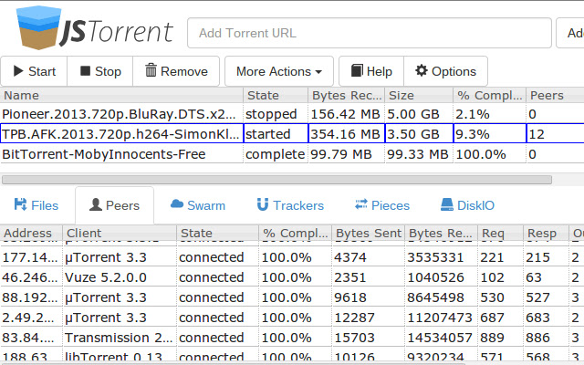 JSTorrent  from Chrome web store to be run with OffiDocs Chromium online
