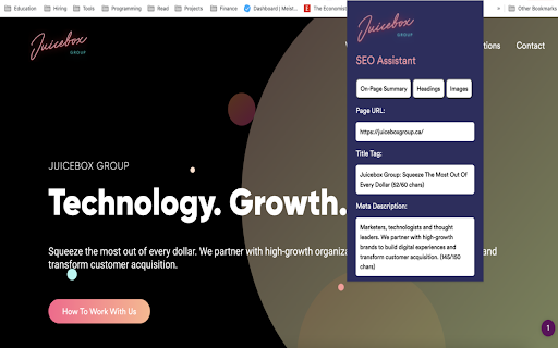 Juicebox SEO Assistant  from Chrome web store to be run with OffiDocs Chromium online