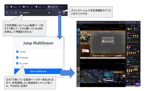 Jump MultiStream  from Chrome web store to be run with OffiDocs Chromium online