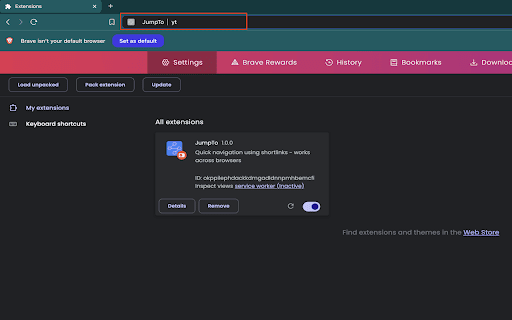 JumpTo  from Chrome web store to be run with OffiDocs Chromium online