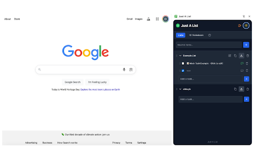 Just A List  from Chrome web store to be run with OffiDocs Chromium online
