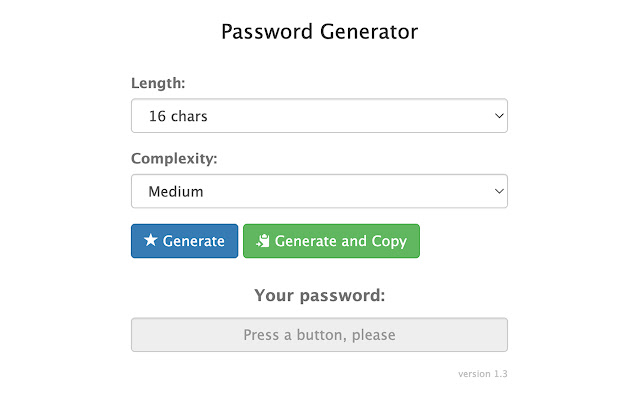 Just another Password Generator  from Chrome web store to be run with OffiDocs Chromium online