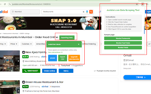 Justdial.com Data Scraping Tool  from Chrome web store to be run with OffiDocs Chromium online