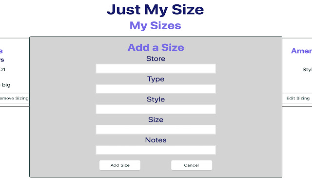 Just My Size  from Chrome web store to be run with OffiDocs Chromium online