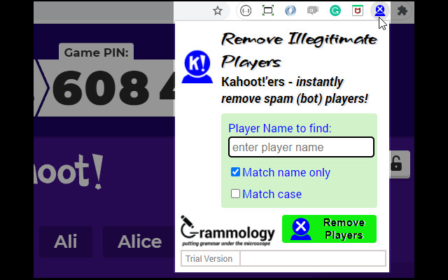 Kahoot!’ers Remove Illegitimate Players  from Chrome web store to be run with OffiDocs Chromium online