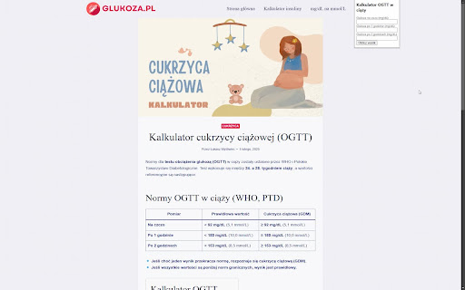 Kalkulator OGTT cukrzycy ciążowej  from Chrome web store to be run with OffiDocs Chromium online