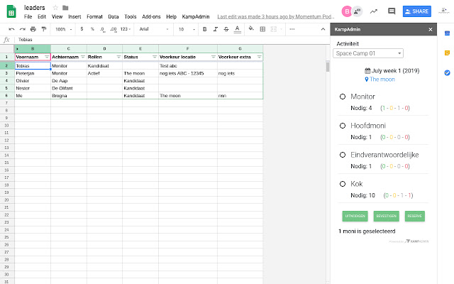 KampAdmin leader planning  from Chrome web store to be run with OffiDocs Chromium online