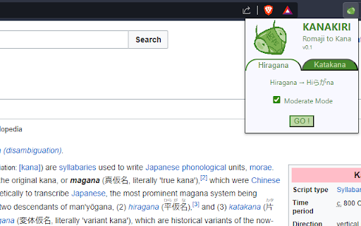 Kanakiri: Romaji to Kana  from Chrome web store to be run with OffiDocs Chromium online