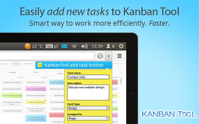 KanbanTool agregar botón de tarea de Chrome web store para ejecutarse con OffiDocs Chromium en línea