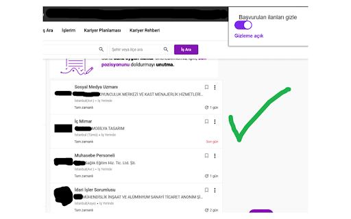 Kariyer.net Başvurulan İlanları Gizle  from Chrome web store to be run with OffiDocs Chromium online