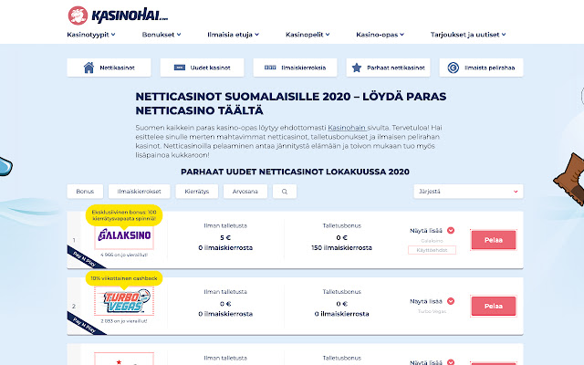 Kasinohai.com Parhaat netticasinot  from Chrome web store to be run with OffiDocs Chromium online