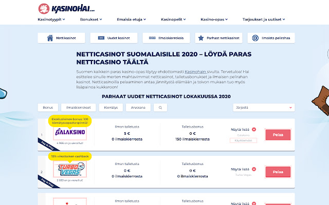 Kasinohai.com Parhaat netticasinot  from Chrome web store to be run with OffiDocs Chromium online