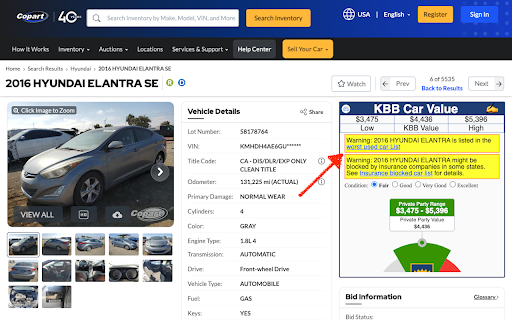 KBB Value for iaai.com and copart.com  from Chrome web store to be run with OffiDocs Chromium online
