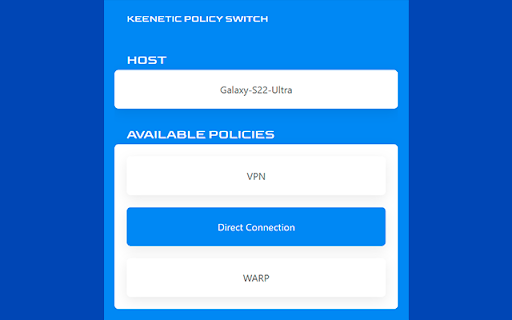 Keenetic Policy Switch  from Chrome web store to be run with OffiDocs Chromium online