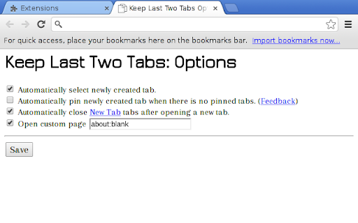 Keep Last Two Tabs  from Chrome web store to be run with OffiDocs Chromium online