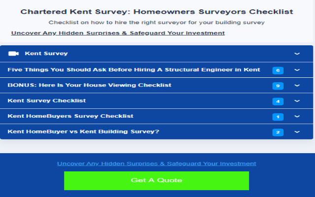 Kent Survey: Homeowners Surveyors Checklist  from Chrome web store to be run with OffiDocs Chromium online