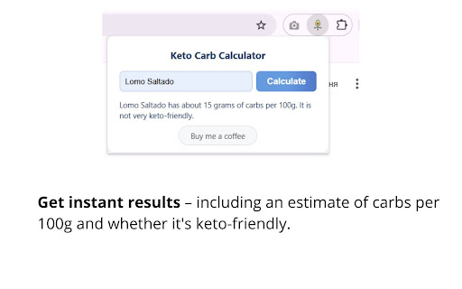 Keto Carb Calculator  from Chrome web store to be run with OffiDocs Chromium online