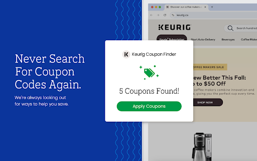 Keurig Coupon Finder Latest Coupons  Best Deals  from Chrome web store to be run with OffiDocs Chromium online