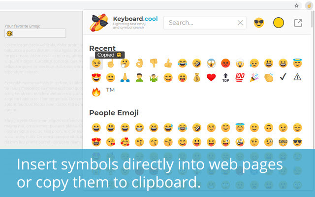 OffiDocs Chromium çevrimiçi ile çalıştırılacak Chrome web mağazasından Keyboard.cool emoji sembol klavyesi