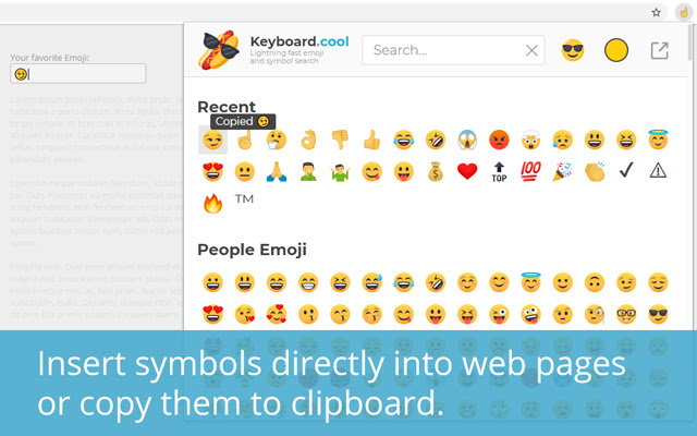 Keyboard.cool emoji  symbol keyboard  from Chrome web store to be run with OffiDocs Chromium online