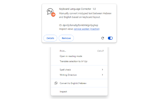 Keyboard Language Corrector  from Chrome web store to be run with OffiDocs Chromium online