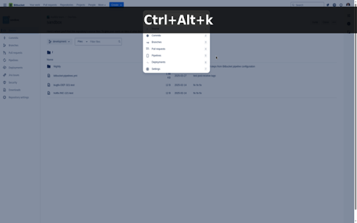 Keyboard Shortcuts for Bitbucket  from Chrome web store to be run with OffiDocs Chromium online