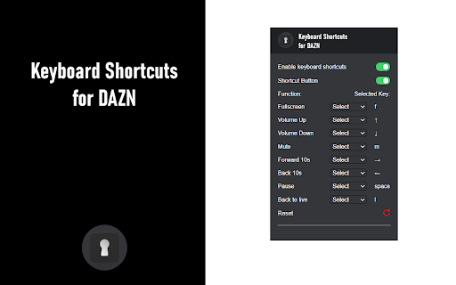 Keyboard shortcuts for DAZN  from Chrome web store to be run with OffiDocs Chromium online