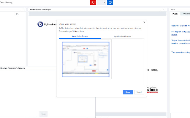 Keyschool BBB Screenshare Extension  from Chrome web store to be run with OffiDocs Chromium online
