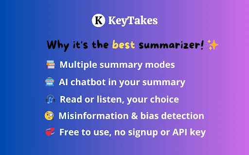 KeyTakes: Summarize Webpages  YouTube  from Chrome web store to be run with OffiDocs Chromium online