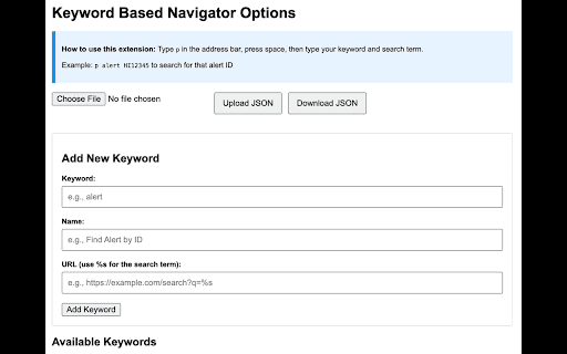 Keyword Based Navigator  from Chrome web store to be run with OffiDocs Chromium online
