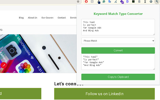 Keyword Match Type Converter  from Chrome web store to be run with OffiDocs Chromium online