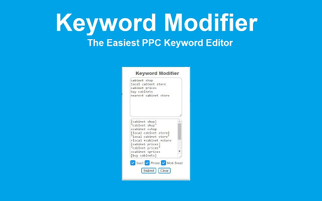 Keyword Modifier  from Chrome web store to be run with OffiDocs Chromium online