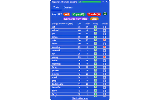 Keyword  Tags Research Tools for Adobe Stock  from Chrome web store to be run with OffiDocs Chromium online