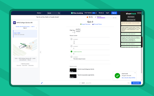 KhanHack  from Chrome web store to be run with OffiDocs Chromium online