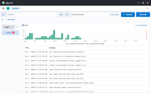 Kibana HTML Decoder  from Chrome web store to be run with OffiDocs Chromium online
