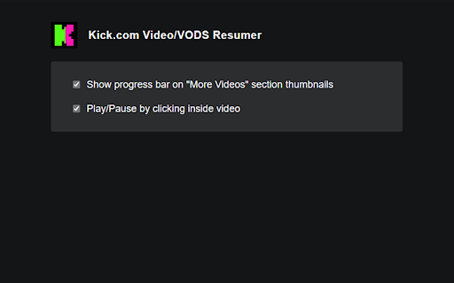 Kick.com Video/VODS Resumer  from Chrome web store to be run with OffiDocs Chromium online