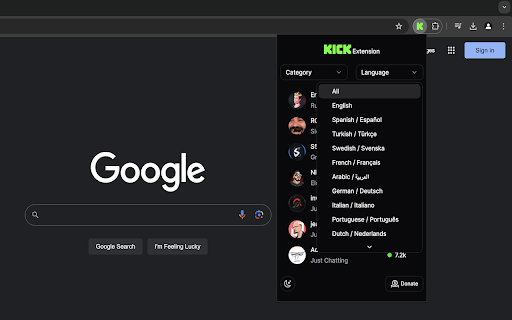 Kick Extension  from Chrome web store to be run with OffiDocs Chromium online