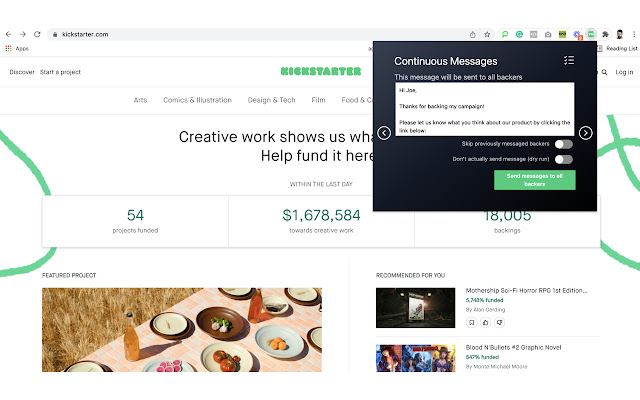 Kickstarter Co Pilot  from Chrome web store to be run with OffiDocs Chromium online