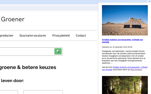 Kies Groener Duurzaam Leven, Blogs, Nieuws, Producten  Meer  from Chrome web store to be run with OffiDocs Chromium online