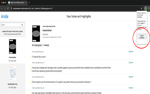 Kindle highlight exporter  from Chrome web store to be run with OffiDocs Chromium online