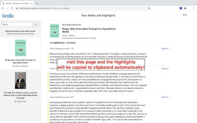 Kindle Highlight Extractor  from Chrome web store to be run with OffiDocs Chromium online