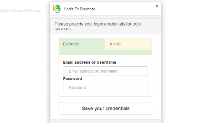 Kindle To Evernote  from Chrome web store to be run with OffiDocs Chromium online