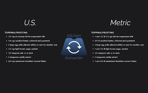 Kitchen Konverter  from Chrome web store to be run with OffiDocs Chromium online