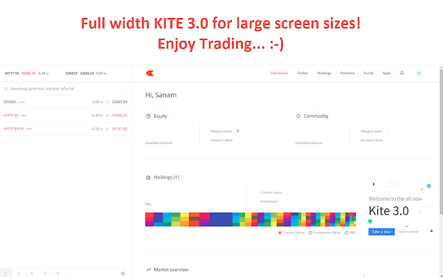 Kite 3.0 Full Width Zerodha Trading Platform  from Chrome web store to be run with OffiDocs Chromium online