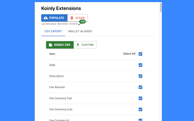 Koinly Extensions  from Chrome web store to be run with OffiDocs Chromium online