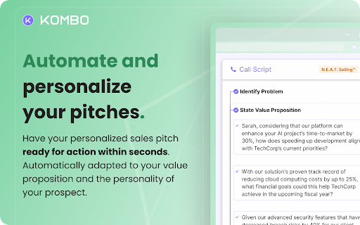 Kombo Prepare your first call  email outreach in less than 30s  from Chrome web store to be run with OffiDocs Chromium online