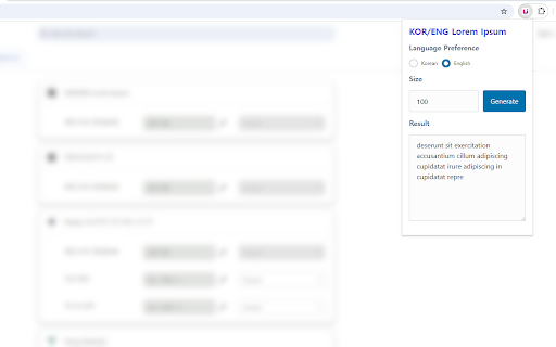 KOR/ENG Lorem Ipsum  from Chrome web store to be run with OffiDocs Chromium online